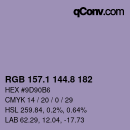 カラーコード: RGB 157.1 144.8 182 | qconv.com
