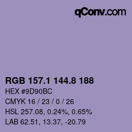 カラーコード: RGB 157.1 144.8 188 | qconv.com