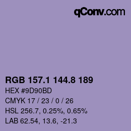 カラーコード: RGB 157.1 144.8 189 | qconv.com