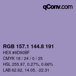Color code: RGB 157.1 144.8 191 | qconv.com