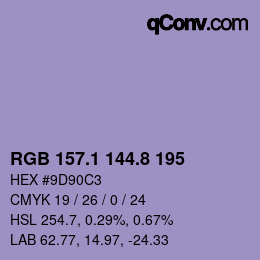 カラーコード: RGB 157.1 144.8 195 | qconv.com