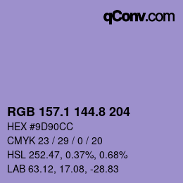 カラーコード: RGB 157.1 144.8 204 | qconv.com