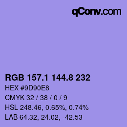 カラーコード: RGB 157.1 144.8 232 | qconv.com