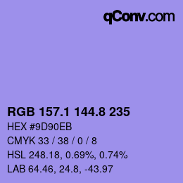 カラーコード: RGB 157.1 144.8 235 | qconv.com