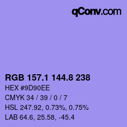 カラーコード: RGB 157.1 144.8 238 | qconv.com