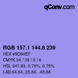 カラーコード: RGB 157.1 144.8 239 | qconv.com