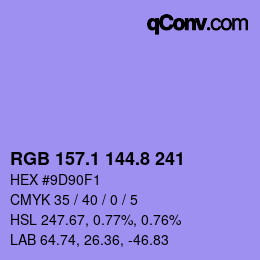 カラーコード: RGB 157.1 144.8 241 | qconv.com