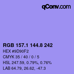 カラーコード: RGB 157.1 144.8 242 | qconv.com