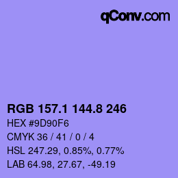 カラーコード: RGB 157.1 144.8 246 | qconv.com