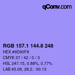 カラーコード: RGB 157.1 144.8 248 | qconv.com