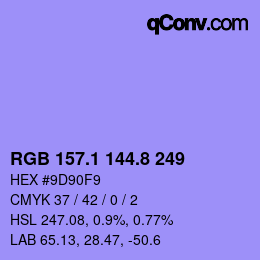 カラーコード: RGB 157.1 144.8 249 | qconv.com