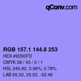 カラーコード: RGB 157.1 144.8 253 | qconv.com