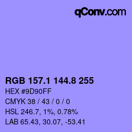 カラーコード: RGB 157.1 144.8 255 | qconv.com