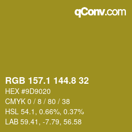 カラーコード: RGB 157.1 144.8 32 | qconv.com