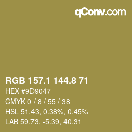 Color code: RGB 157.1 144.8 71 | qconv.com