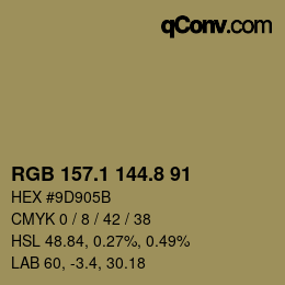 Color code: RGB 157.1 144.8 91 | qconv.com