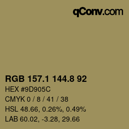 Color code: RGB 157.1 144.8 92 | qconv.com
