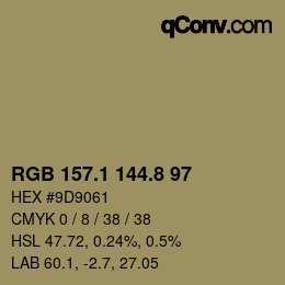 カラーコード: RGB 157.1 144.8 97 | qconv.com