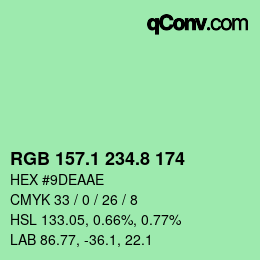 カラーコード: RGB 157.1 234.8 174 | qconv.com