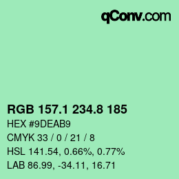 カラーコード: RGB 157.1 234.8 185 | qconv.com