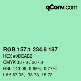 カラーコード: RGB 157.1 234.8 187 | qconv.com