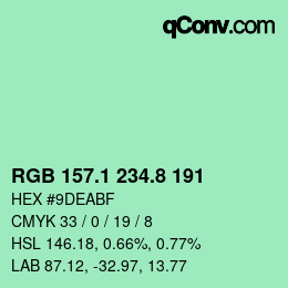 Color code: RGB 157.1 234.8 191 | qconv.com