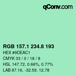 カラーコード: RGB 157.1 234.8 193 | qconv.com