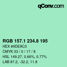 カラーコード: RGB 157.1 234.8 195 | qconv.com