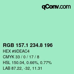 カラーコード: RGB 157.1 234.8 196 | qconv.com
