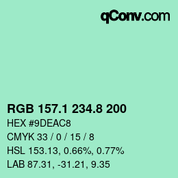 カラーコード: RGB 157.1 234.8 200 | qconv.com