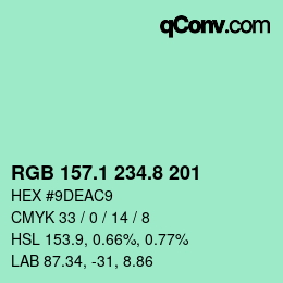 Color code: RGB 157.1 234.8 201 | qconv.com