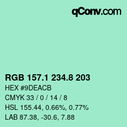 カラーコード: RGB 157.1 234.8 203 | qconv.com