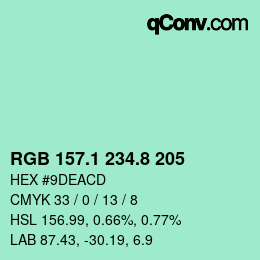 カラーコード: RGB 157.1 234.8 205 | qconv.com