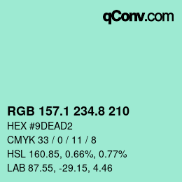 Color code: RGB 157.1 234.8 210 | qconv.com