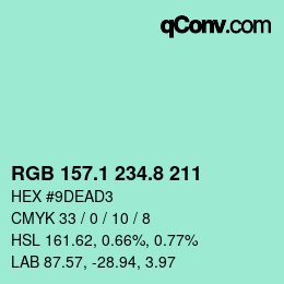 Color code: RGB 157.1 234.8 211 | qconv.com