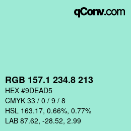 カラーコード: RGB 157.1 234.8 213 | qconv.com