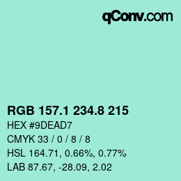 Color code: RGB 157.1 234.8 215 | qconv.com