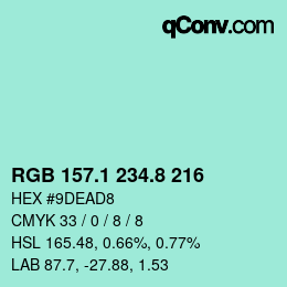 Color code: RGB 157.1 234.8 216 | qconv.com