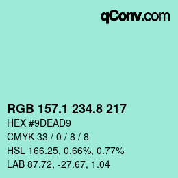 カラーコード: RGB 157.1 234.8 217 | qconv.com