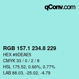 Color code: RGB 157.1 234.8 229 | qconv.com