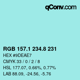 Color code: RGB 157.1 234.8 231 | qconv.com