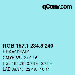 Color code: RGB 157.1 234.8 240 | qconv.com