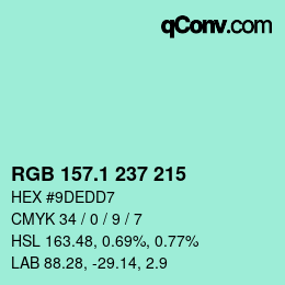 カラーコード: RGB 157.1 237 215 | qconv.com