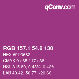 カラーコード: RGB 157.1 54.8 130 | qconv.com