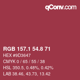 カラーコード: RGB 157.1 54.8 71 | qconv.com
