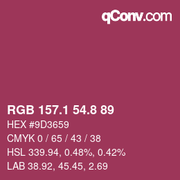 カラーコード: RGB 157.1 54.8 89 | qconv.com