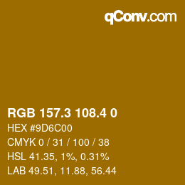 カラーコード: RGB 157.3 108.4 0 | qconv.com