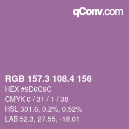 カラーコード: RGB 157.3 108.4 156 | qconv.com