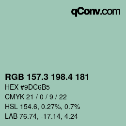 カラーコード: RGB 157.3 198.4 181 | qconv.com