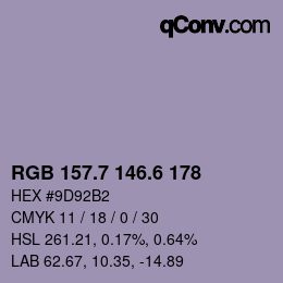 カラーコード: RGB 157.7 146.6 178 | qconv.com